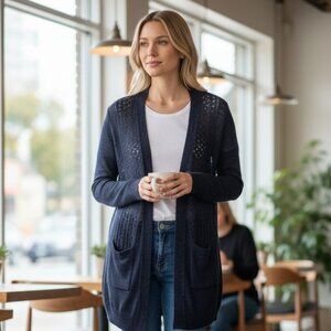 Love Ellie Women's Classic Navy Open Front Cardigan Size S